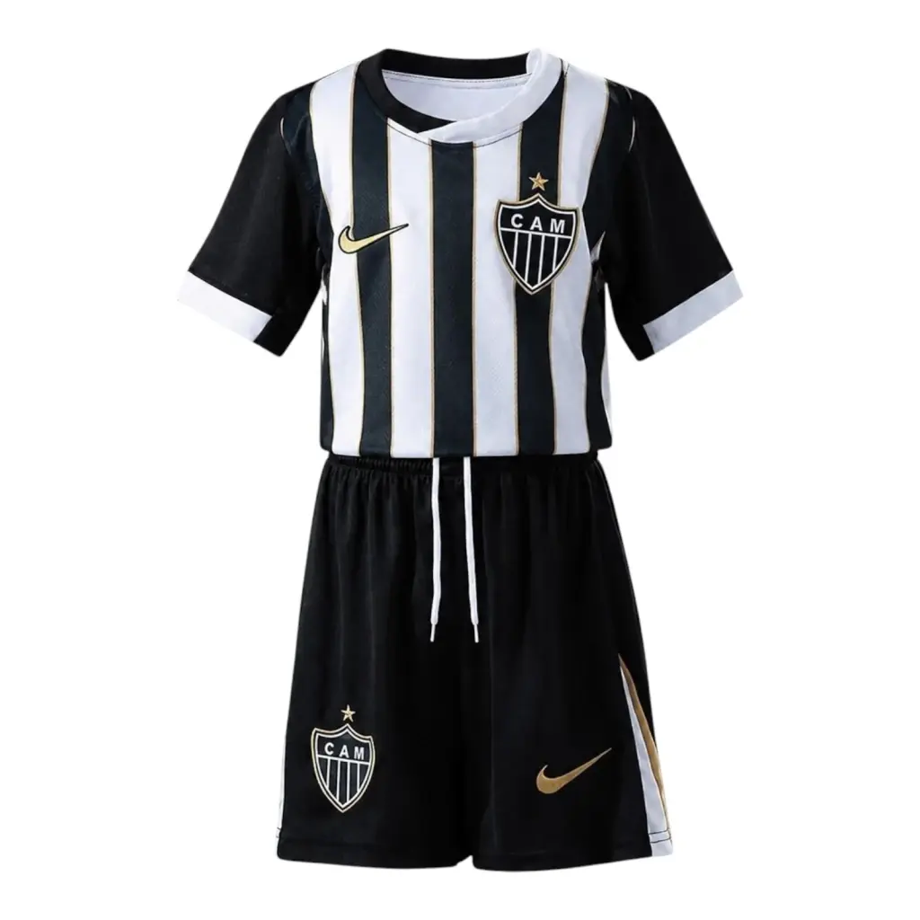 Kit Infantil Atlético Mineiro I 26/27 - Nike - Branco e preto com listras douradas