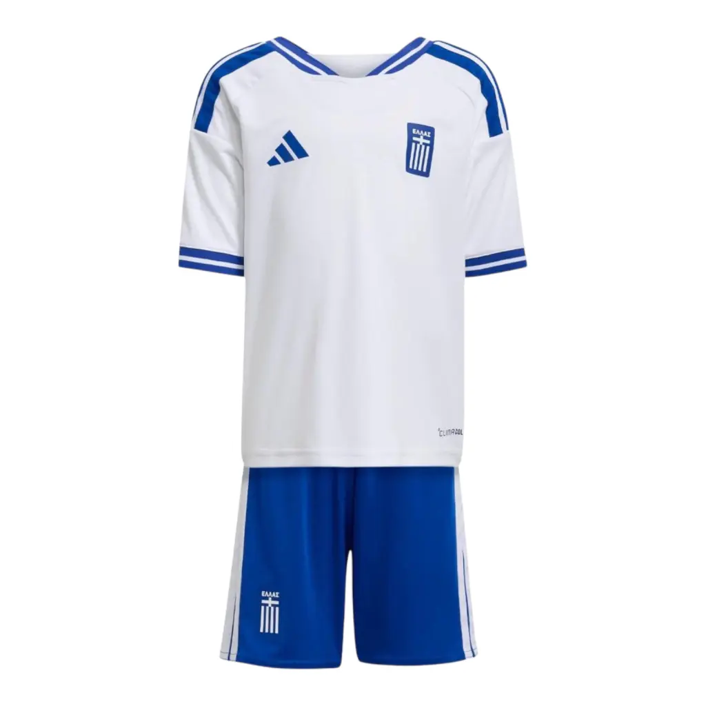 Kit Infantil Seleção Grécia I 26/27 - Adidas - Branco e azul