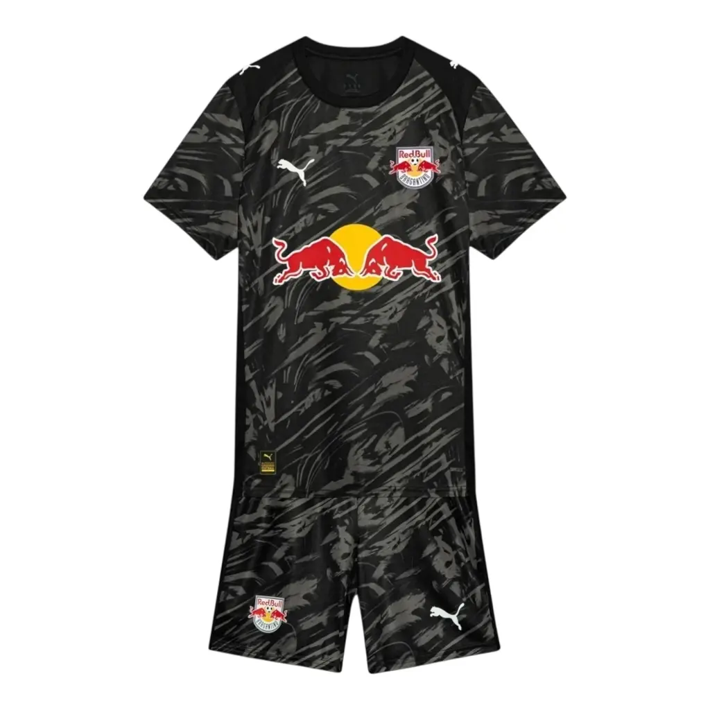 Kit Infantil Red Bull Bragantino Goleiro I 26/27 - Puma - Preto com detalhes em cinza