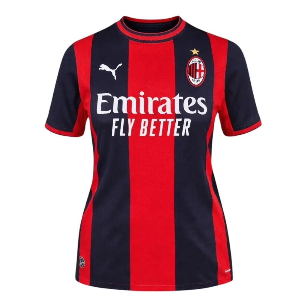 Camisa AC Milan I 26/27 - Torcedor Puma Feminina - Vermelha e preta